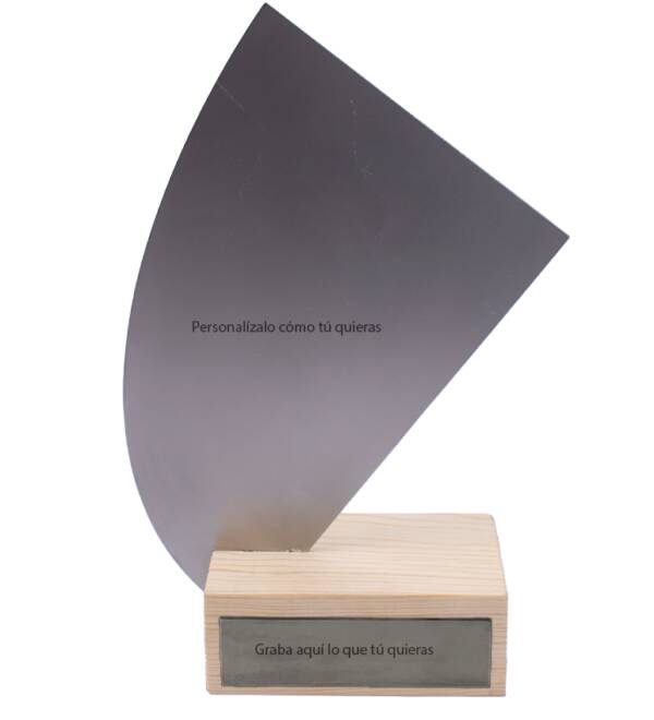 Trofeo Personalizado - Acero inoxidable y peana de madera